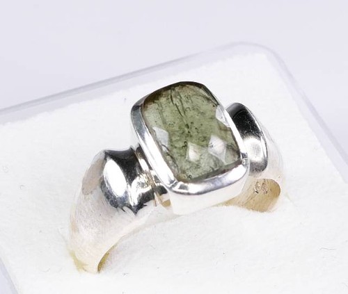 Faceted moldavite ring 10x8mm - ring,